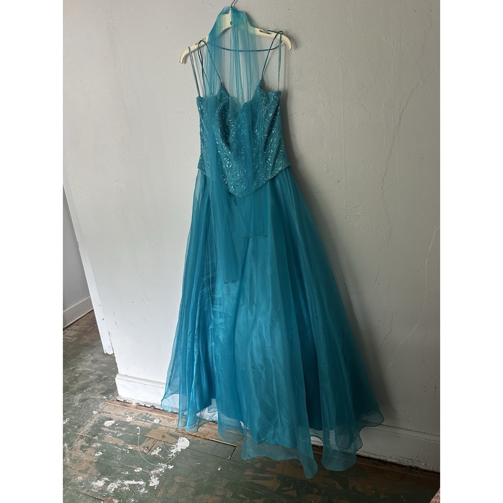 Lenvia Teal Beaded Top  Prom Dress Long  Wedding Quinceañera Dance  Size Large